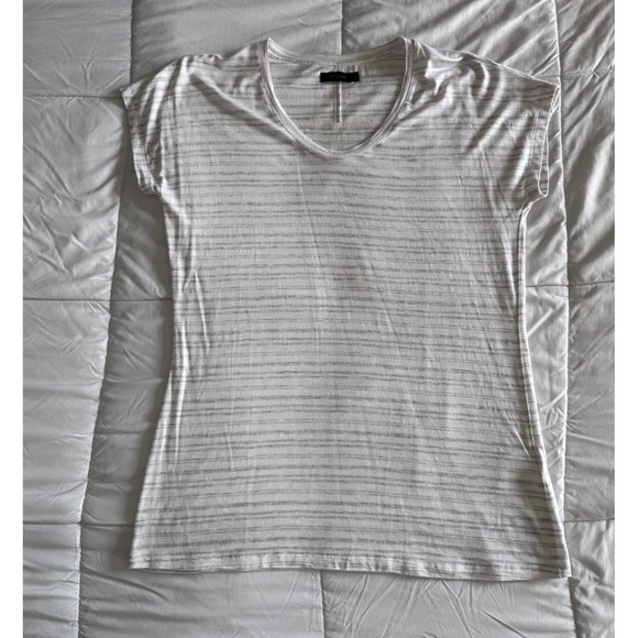 Calvin Klein Jeans CK Ivory Striped Short-Sleeved Capped Sleeve Blouse Medium - Picture 1 of 8